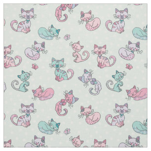 Niedliche Katzen Pastell Aquamarin Pink Lila Polka Stoff