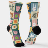 Niedliche Katzen-Patchwork Socken (Gewinkelt)