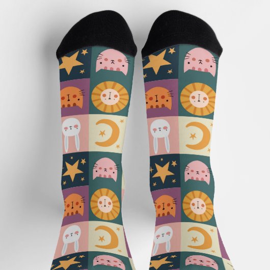 Niedliche Katzen-Patchwork Socken (Oben)