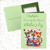 Niedliche Katzen personalisiert grün Valentinstag Karte