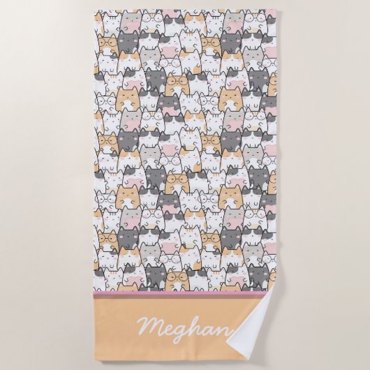 Niedliche Katzen Personalisiert Strandtuch (Vorderseite)