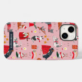 Niedliche Katzen Rettro Weihnachtsrosa Case-Mate iPhone Hülle (Rückseite (Horizontal))