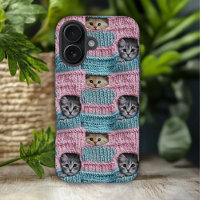 Niedliche Katzen Rosa blaue Strickmäuse
