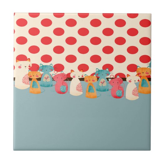 Niedliche Katzen-rustikales Muster Fliese (Vorderseite)