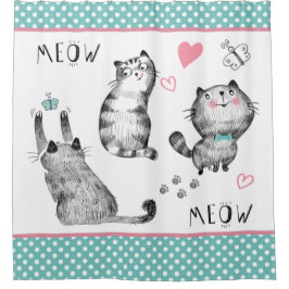 Niedliche Katzen, Schmetterlinge Duschvorhang