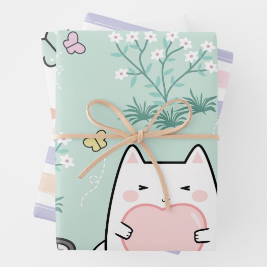 Niedliche Katzen Schmetterlinge Frühlingsdekoupage Geschenkpapier Set (Beispiel)