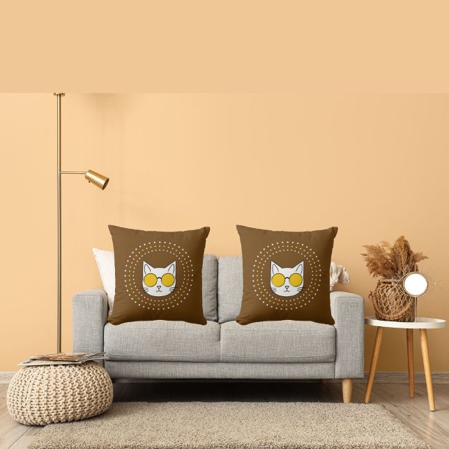 Niedliche Katzen-Sonnenbrille und Dot in gelbblau Kissen (Von Creator hochgeladen)