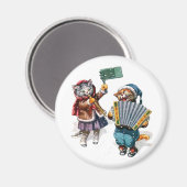 Niedliche Katzen spielen die Akkordeon im Schnee Magnet (Vorderseite/Rückseite)