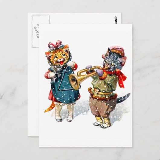 Niedliche Katzen spielen im Schnee Trompet & Trian Postkarte (Vorne/Hinten)