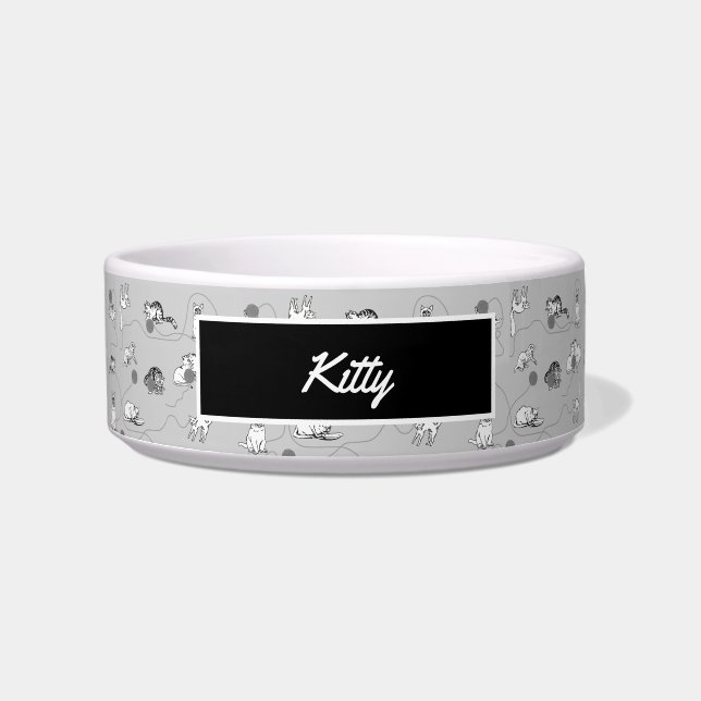 Niedliche Katzen spielen und ein schwaches Mustert Napf (Vorderseite)