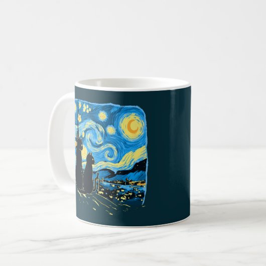 Niedliche Katzen Starry Night Van Gogh Vater Mutte Kaffeetasse (Vorderseite Links)