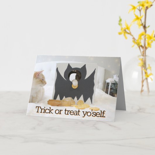 Niedliche Katzen Trick oder behandeln Sie sich sel Karte (Gelbe Blume)