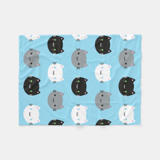 Niedliche Katzen u. Kawaii Kätzchen (blau) Fleecedecke (Vorderseite (Horizontal))