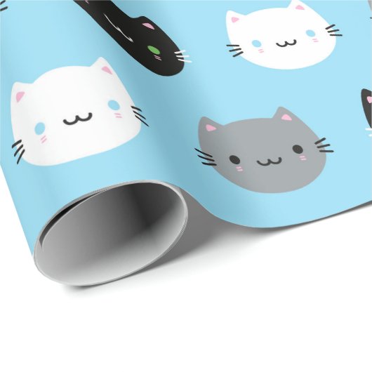 Niedliche Katzen u. Kawaii Kätzchen (blau) Geschenkpapier (Rolleneckpunkt)