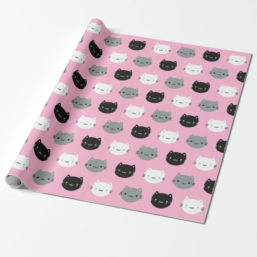Niedliche Katzen u. Kawaii Kätzchen (Rosa) Geschenkpapier (Ungerollt)