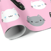 Niedliche Katzen u. Kawaii Kätzchen (Rosa) Geschenkpapier (Rolleneckpunkt)