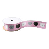 Niedliche Katzen u. Kawaii Kätzchen (Rosa) Satinband (Spule)