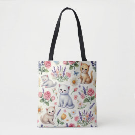 Niedliche Katzen und Blume Muster Tote Tasche