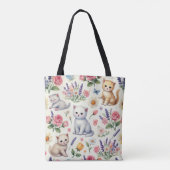 Niedliche Katzen und Blume Muster Tote Tasche (Rückseite)