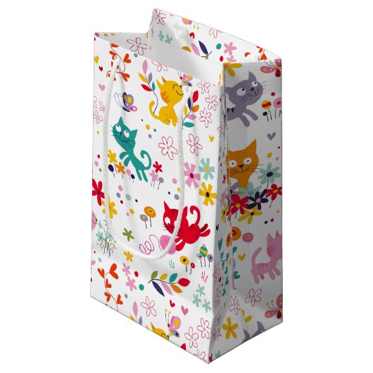 Niedliche Katzen und Blume Spaß Kleine Geschenktüte (Vorderseite Schrägansicht)
