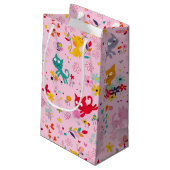 Niedliche Katzen und Blume Spaß Kleine Geschenktüte (Rückseite Schrägansicht)