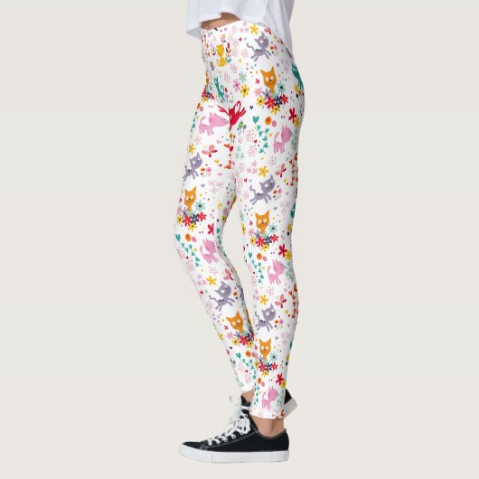 Niedliche Katzen und Blume Spaß Leggings (Links)