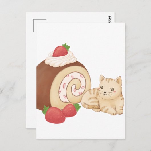 Niedliche Katzen- und Dessertaufführung Postkarte (Vorne/Hinten)