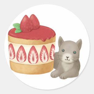 Niedliche Katzen- und Dessertaufführung Runder Aufkleber