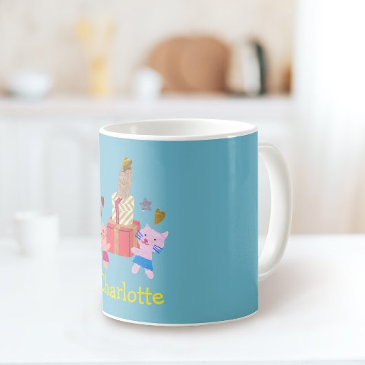 Niedliche Katzen und Geschenke| Blauer Name Kaffeetasse