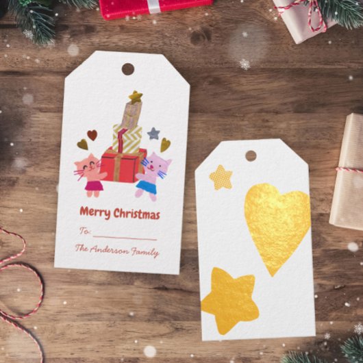 Niedliche Katzen und Geschenke Sternherz Weihnacht Geschenkanhänger
