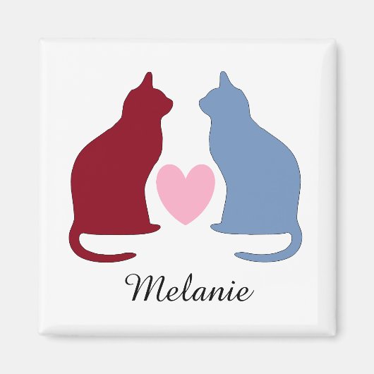Niedliche Katzen und Herz Personalisiert Magnet (Vorne)