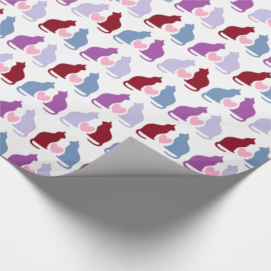 Niedliche Katzen- und Herzmuster Geschenkpapier (Ecke)