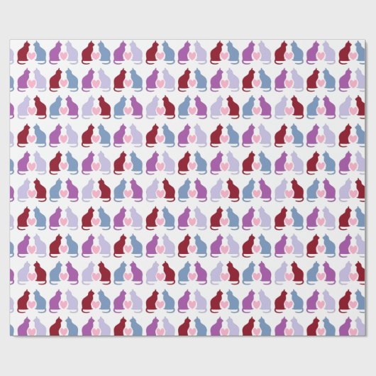 Niedliche Katzen- und Herzmuster Geschenkpapier (Flach)