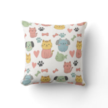 Niedliche Katzen und Hunde Cartoon Muster Pillow