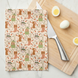 Niedliche Katzen und Hunde Weihnachtsleuchten Geschirrtuch