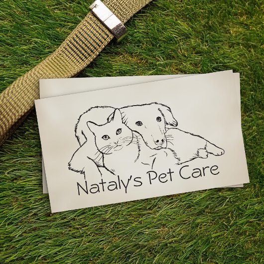 Niedliche Katzen- und Hundezeichnung Visitenkarte