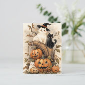 Niedliche Katzen und Kätzchen zu Halloween-Kürbis Postkarte (Stehend Vorderseite)