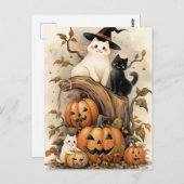 Niedliche Katzen und Kätzchen zu Halloween-Kürbis Postkarte (Vorne/Hinten)