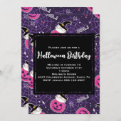 Niedliche Katzen und Kürbis Halloween Geburtstag Einladung (Vorne/Hinten)