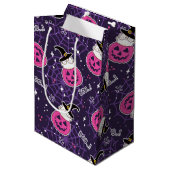 Niedliche Katzen und Kürbis Halloween-Muster Mittlere Geschenktüte (Vorderseite Schrägansicht)