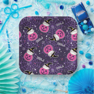 Niedliche Katzen und Kürbis Halloween-Muster Pappteller