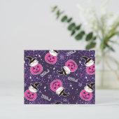 Niedliche Katzen und Kürbis Halloween-Muster Postkarte (Stehend Vorderseite)