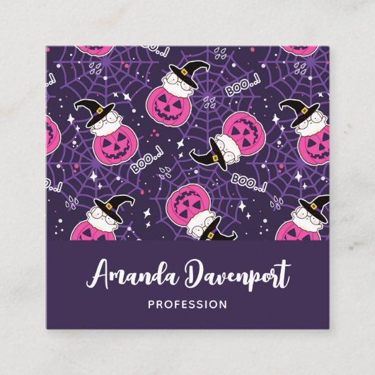 Niedliche Katzen und Kürbis Halloween-Muster Quadratische Visitenkarte (Vorderseite)