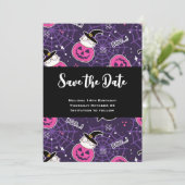 Niedliche Katzen und Kürbis Halloween-Muster Save The Date (Stehend Vorderseite)