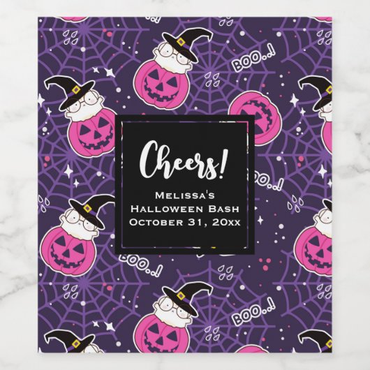 Niedliche Katzen und Kürbis Halloween-Muster Weinetikett (Einzelnes Label)