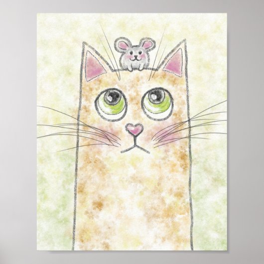 Niedliche Katzen- und Mausillustrierung Poster (Vorne)