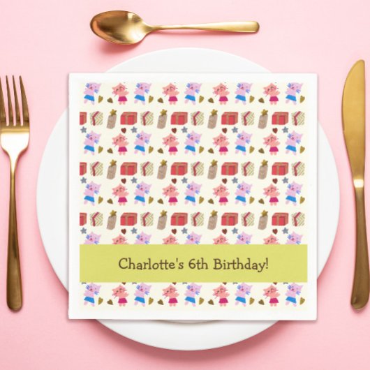 Niedliche Katzen und Präsent | Gelber Kindergeburt Serviette