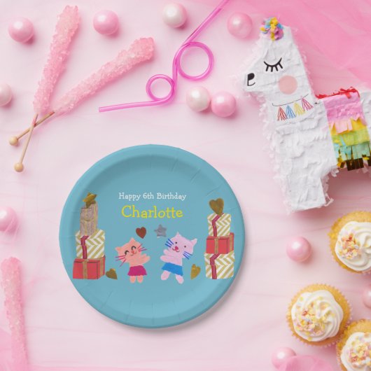 Niedliche Katzen und Präsentiert Blaues Kindergebu Pappteller (Party)