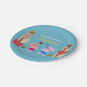 Niedliche Katzen und Präsentiert Blaues Kindergebu Pappteller (Schrägansicht)