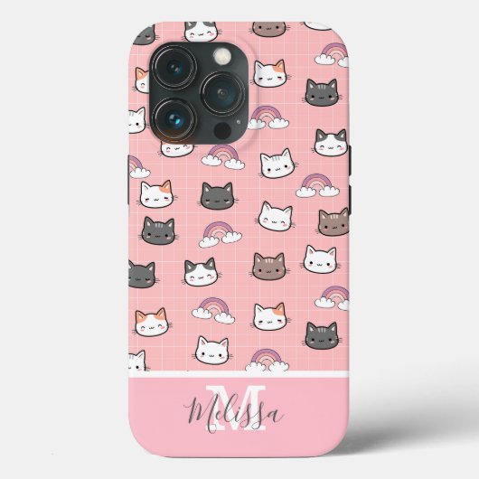 Niedliche Katzen und Regenbogenmonogramm Case-Mate iPhone Hülle (Rückseite)
